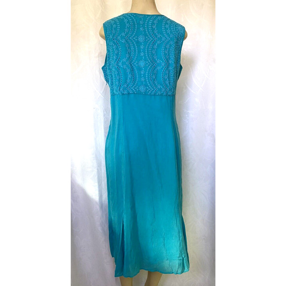 Johnny Was Midi Eyelet Embroidered Sleeveless Midi Dress Teal Aqua Turquoise XL - Picture 2 of 6